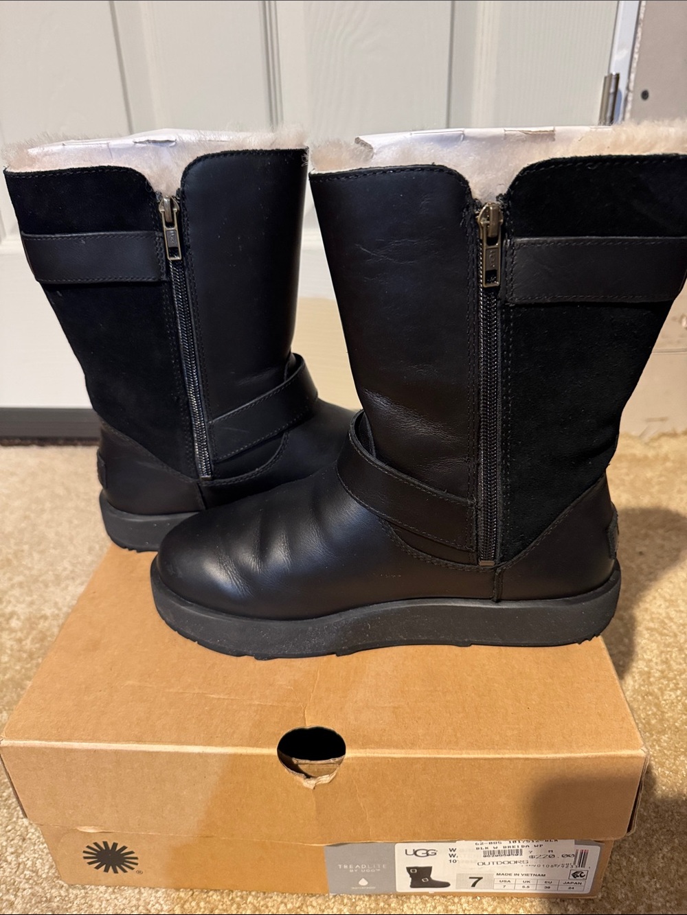 UGG Black Leather Mid-Calf Buckle Boots - Picture 3 of 8